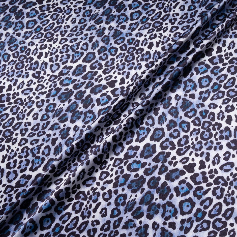 Blue/Black Animal Printed Stretch Silk Satin