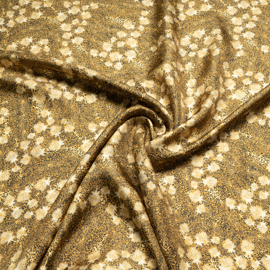 Black & Yellow Animal Printed Pure Silk Twill