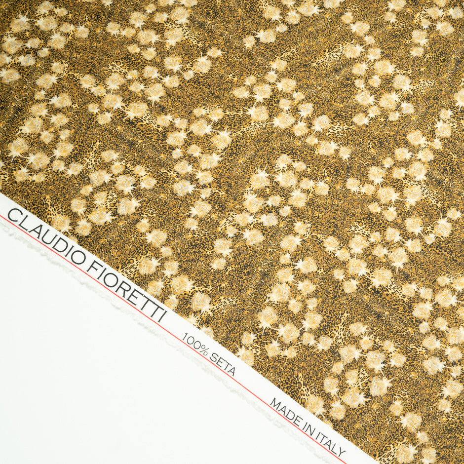 Black & Yellow Animal Printed Pure Silk Twill