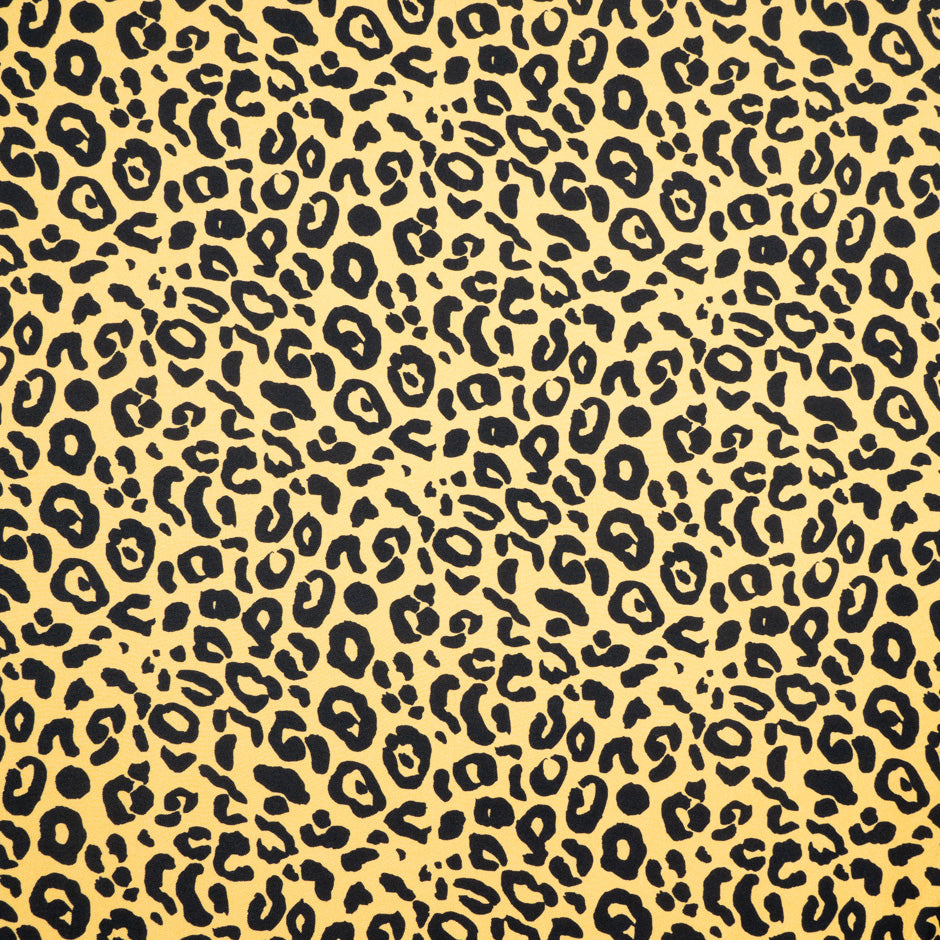 Black Animal Printed Yellow Pure Silk Twill