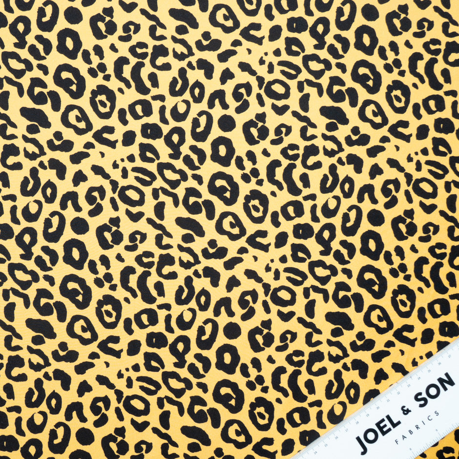 Black Animal Printed Yellow Pure Silk Twill