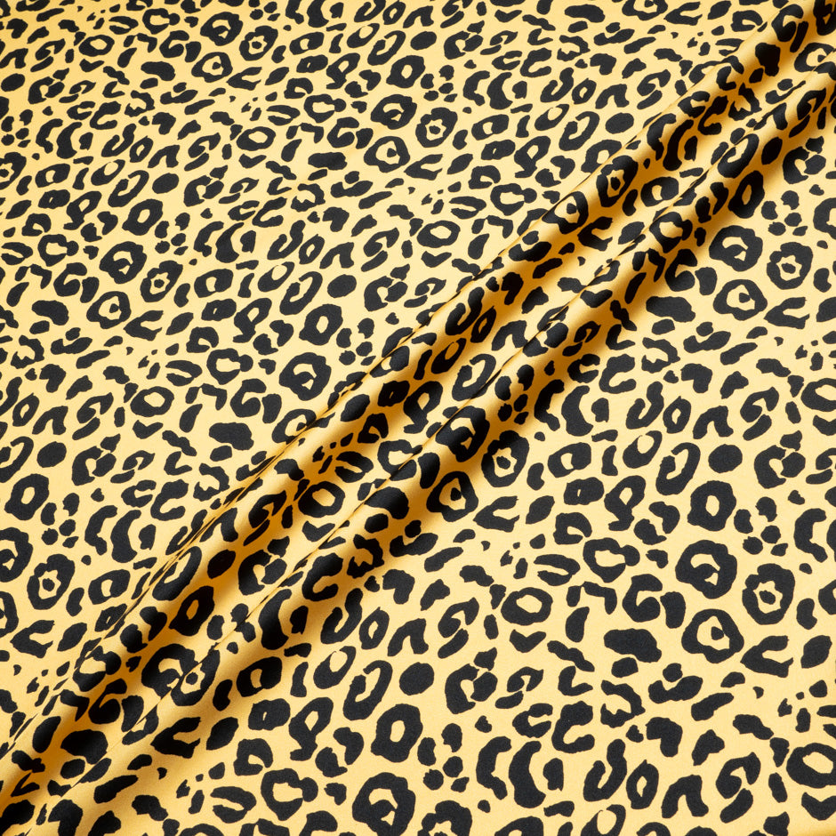 Black Animal Printed Yellow Pure Silk Twill