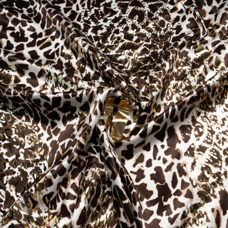 Dark Brown Animal Printed Metallic Silk