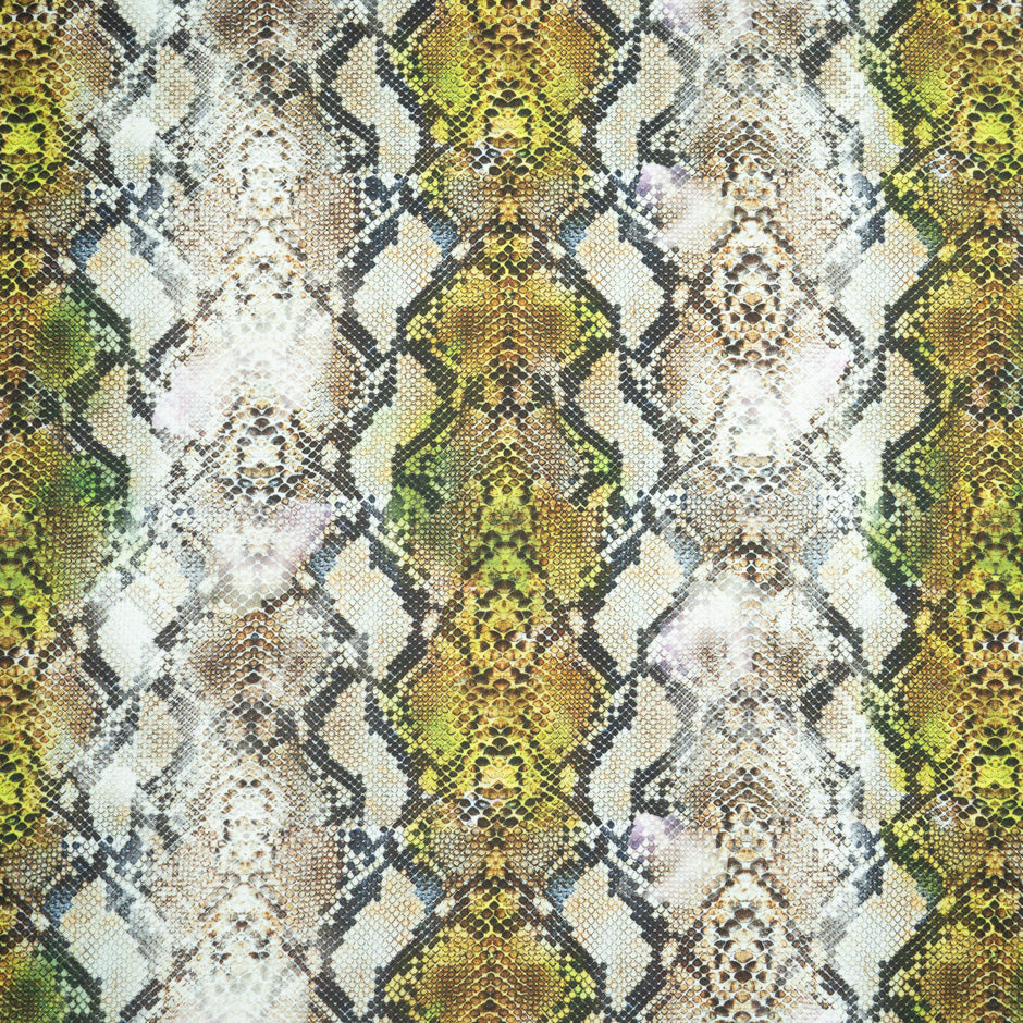 Lime Green Snake Printed Pure Silk Twill