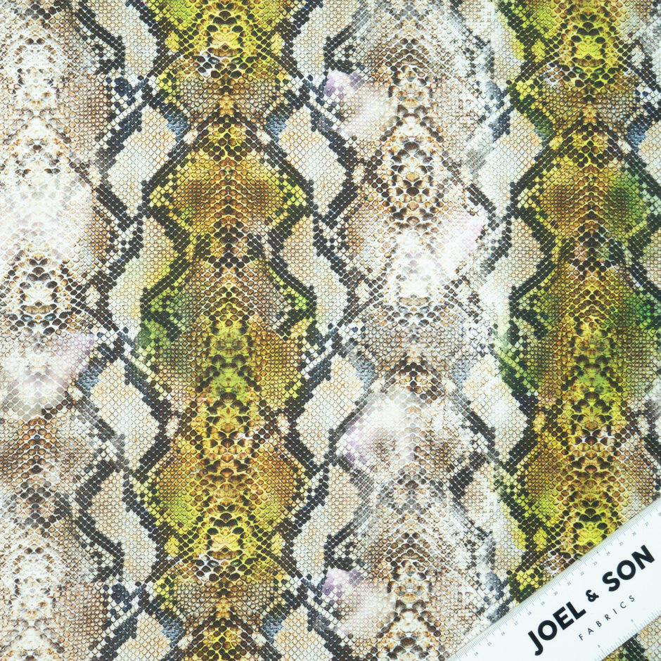 Lime Green Snake Printed Pure Silk Twill