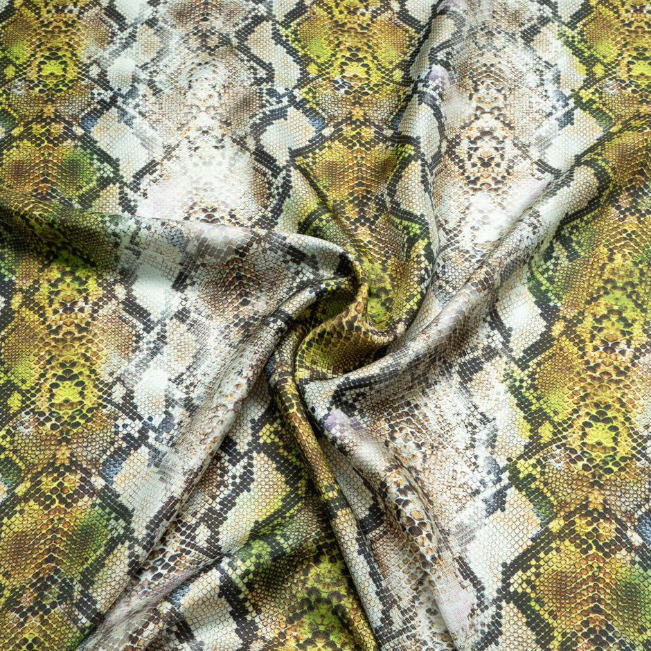 Lime Green Snake Printed Pure Silk Twill