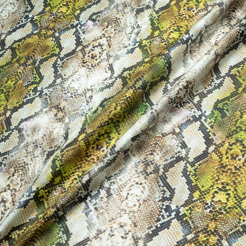 Lime Green Snake Printed Pure Silk Twill