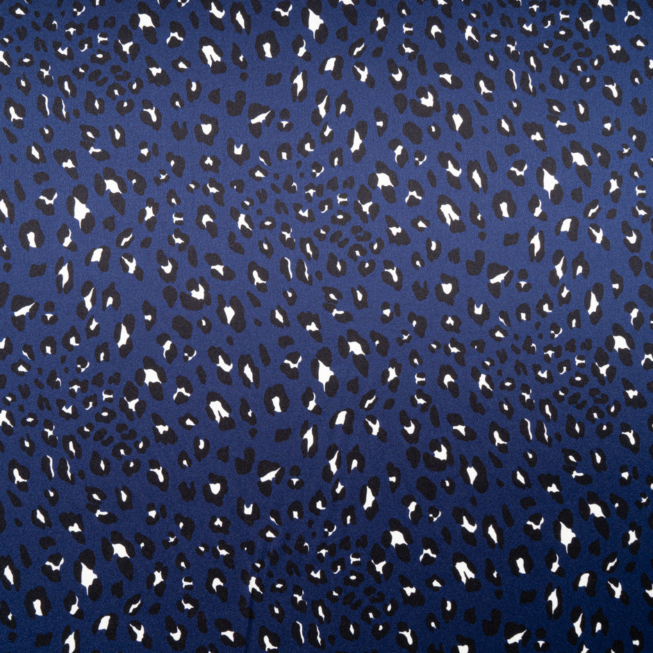 Dark Blue Animal Print Silk Satin