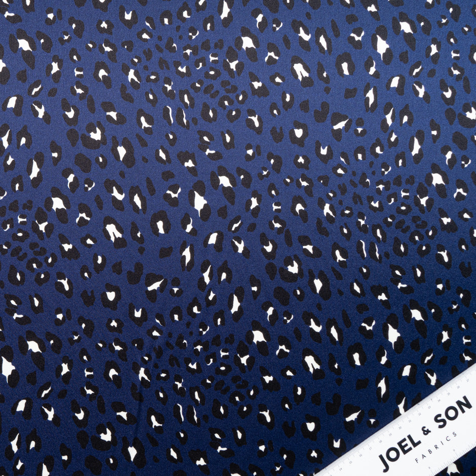 Dark Blue Animal Print Silk Satin