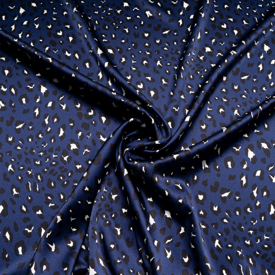 Dark Blue Animal Print Silk Satin