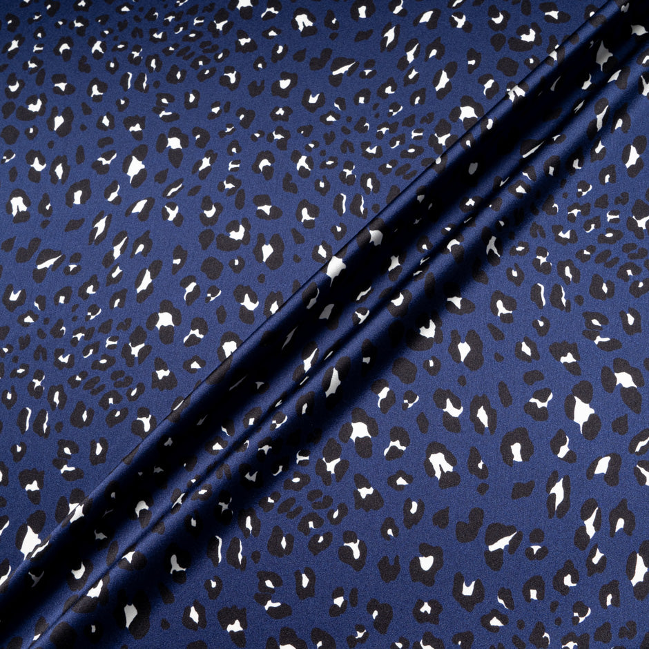 Dark Blue Animal Print Silk Satin