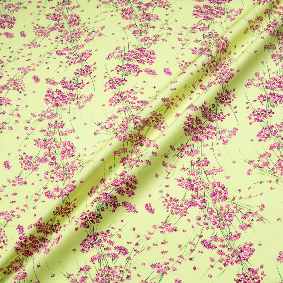 Pink Floral Printed Lime Pure Luxury Cotton (A 2m Piece)