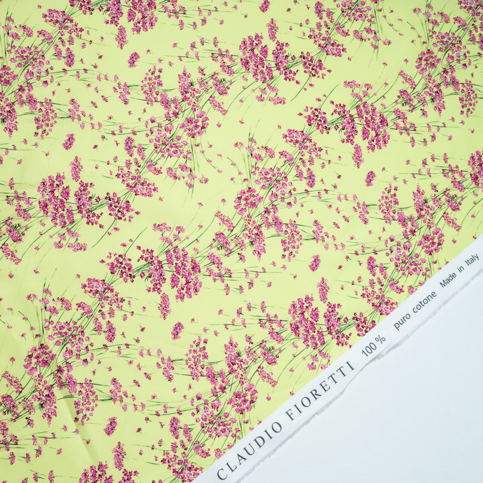 Pink Floral Printed Lime Pure Luxury Cotton (A 2m Piece)