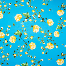 Yellow Floral Printed Rich Turquoise Luxury Cotton (A 1.15m Piece)