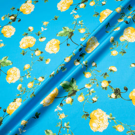 Yellow Floral Printed Rich Turquoise Luxury Cotton (A 1.15m Piece)