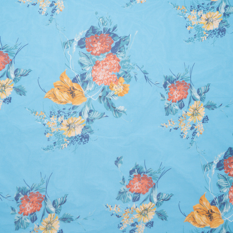 Multi Floral Printed Blue Pure Silk Georgette