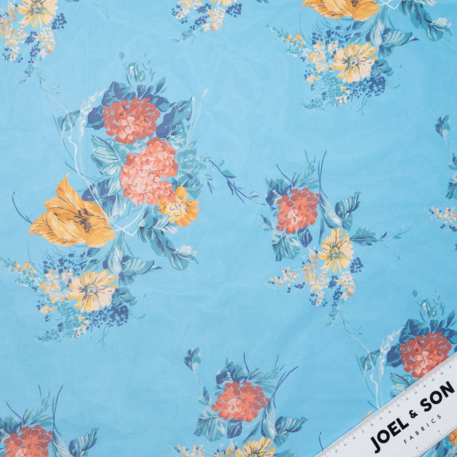 Multi Floral Printed Blue Pure Silk Georgette