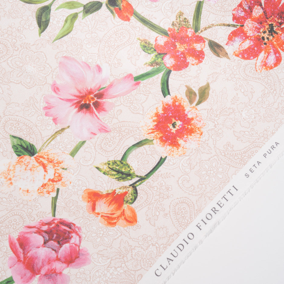 Pink & Orange Floral Printed Pure Silk Georgette