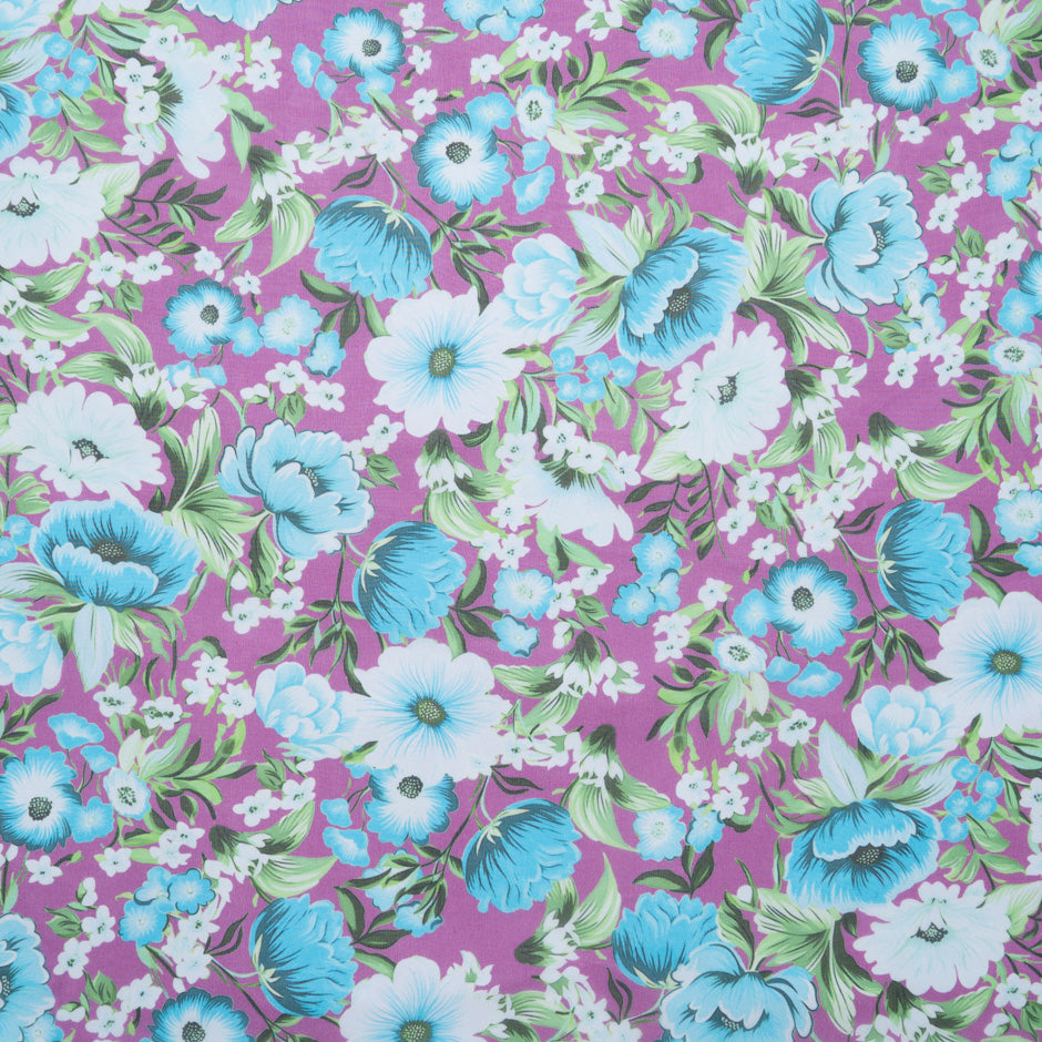 White & Blue Floral Printed Pure Silk Georgette