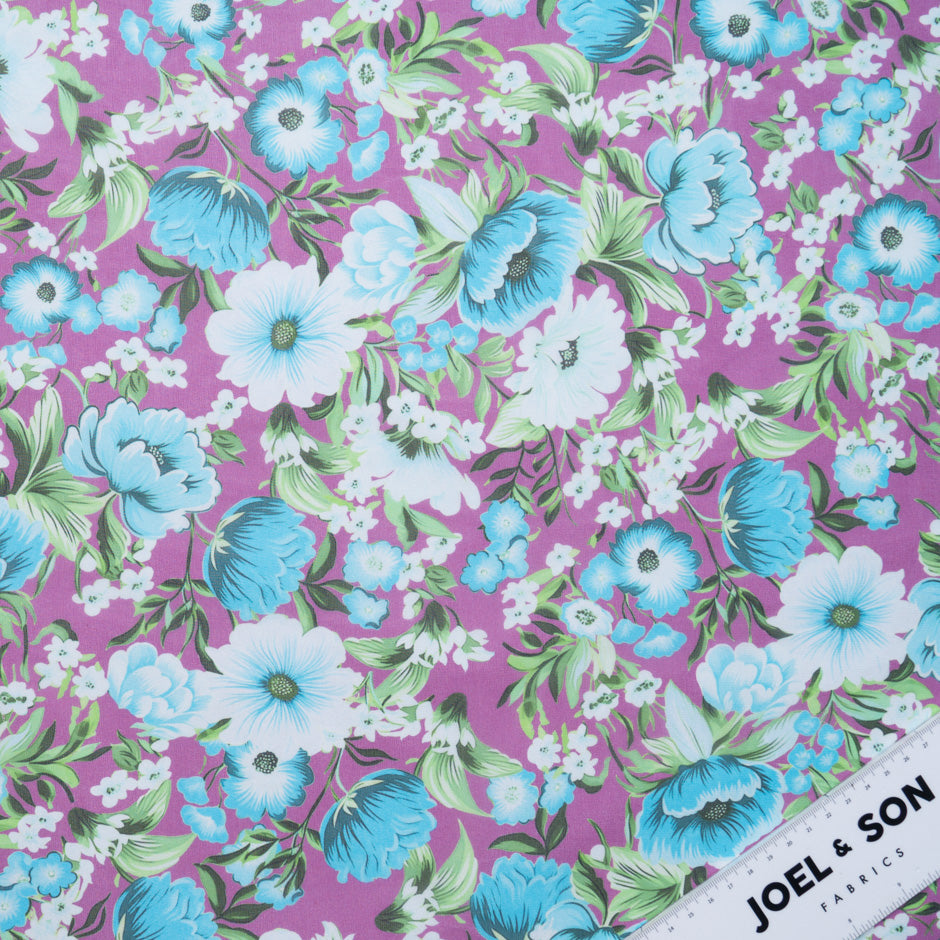 White & Blue Floral Printed Pure Silk Georgette