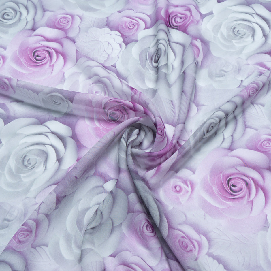 Pale Pink & Lilac Floral Pure Silk Georgette (A 2.70m PIece)