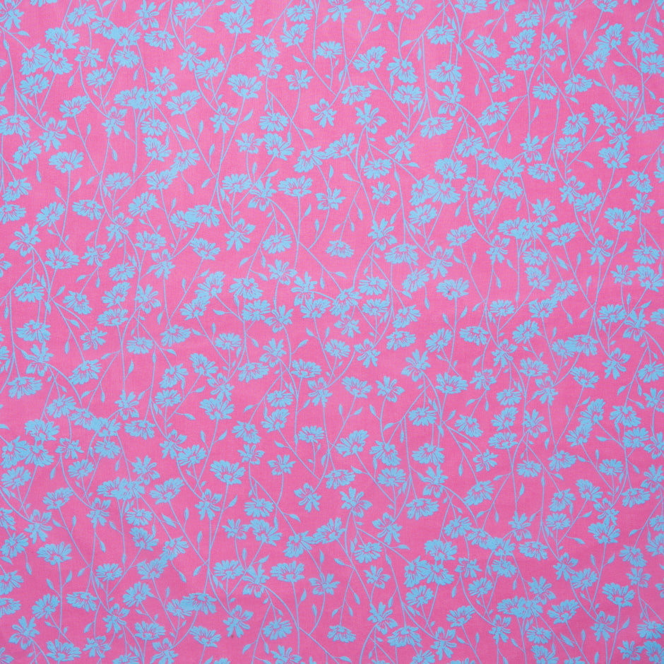 Sky Blue Floral Printed Pink Silk Georgette