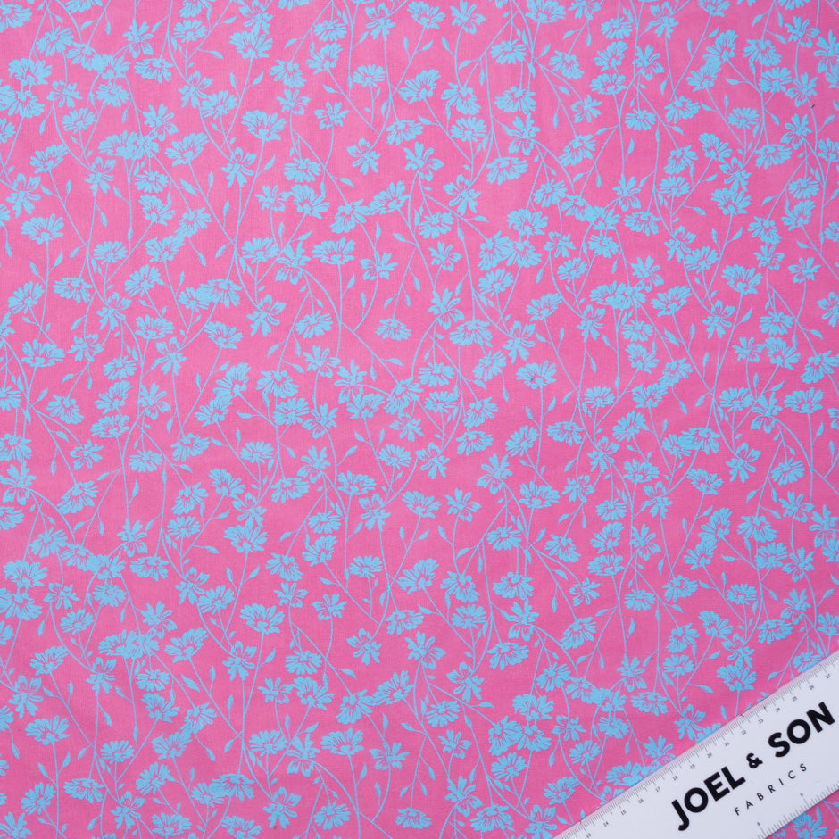 Sky Blue Floral Printed Pink Silk Georgette