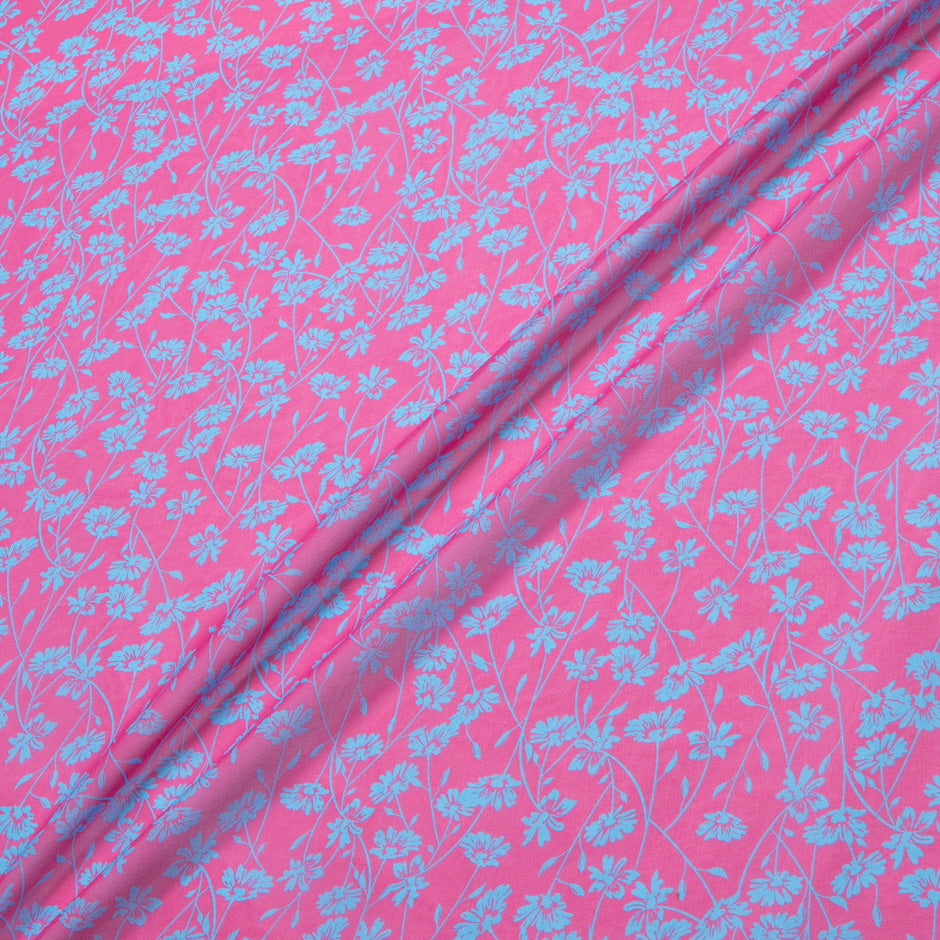 Sky Blue Floral Printed Pink Silk Georgette