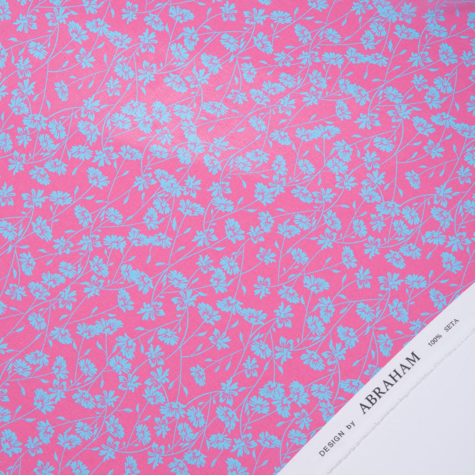 Sky Blue Floral Printed Pink Silk Georgette