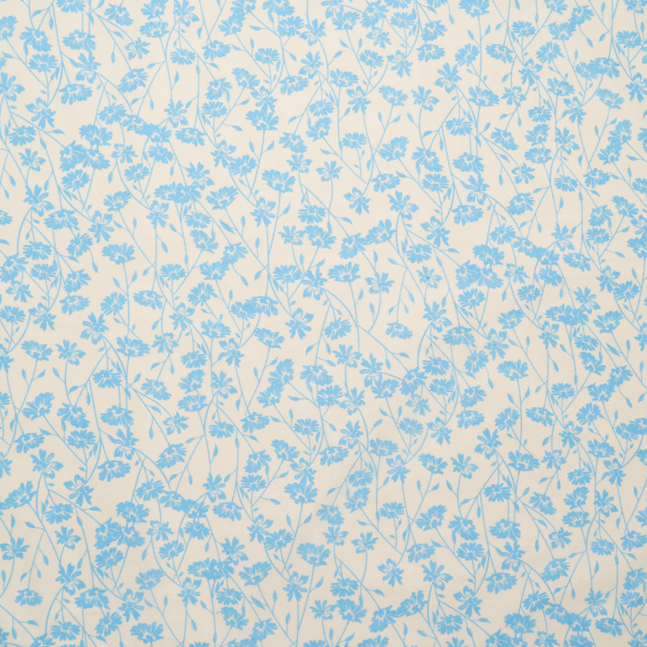 Blue Floral Printed Pale Yellow Silk Georgette