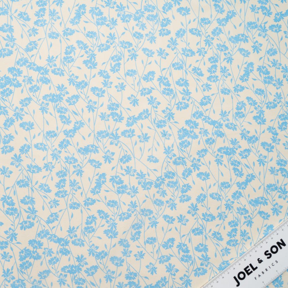 Blue Floral Printed Pale Yellow Silk Georgette