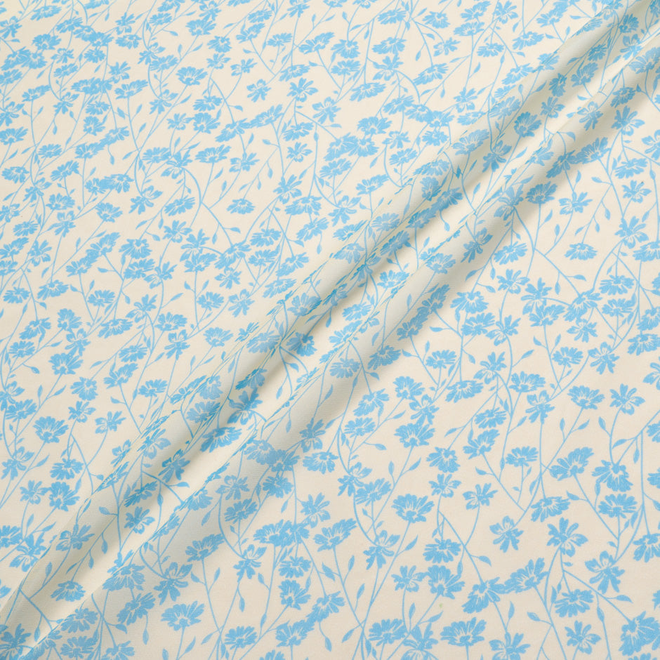 Blue Floral Printed Pale Yellow Silk Georgette