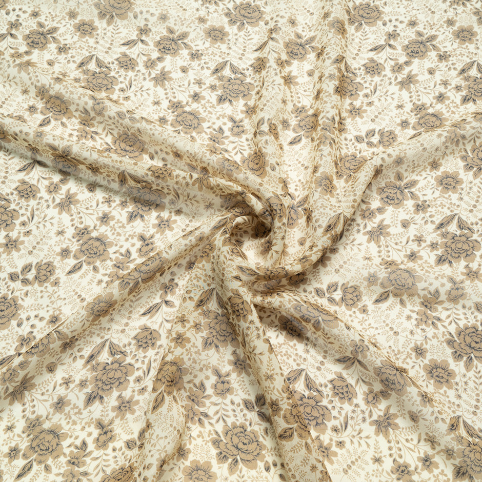 Blue Floral Printed Yellow Pure Silk Georgette