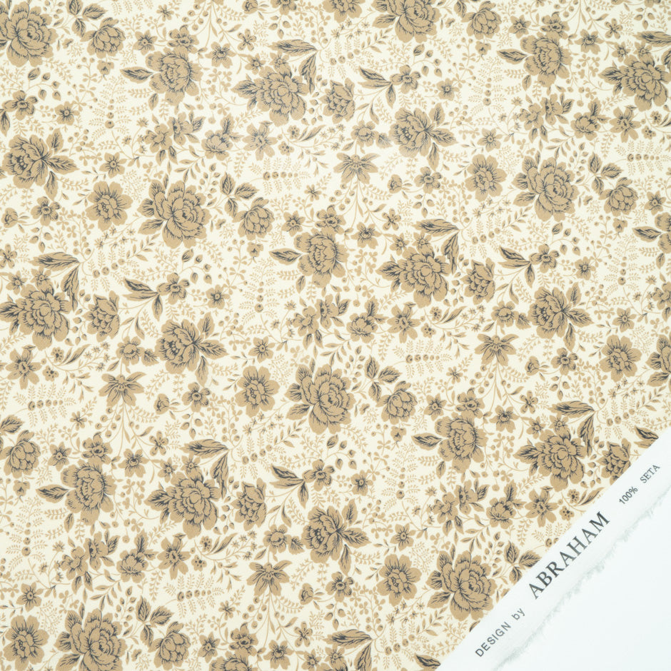 Blue Floral Printed Yellow Pure Silk Georgette