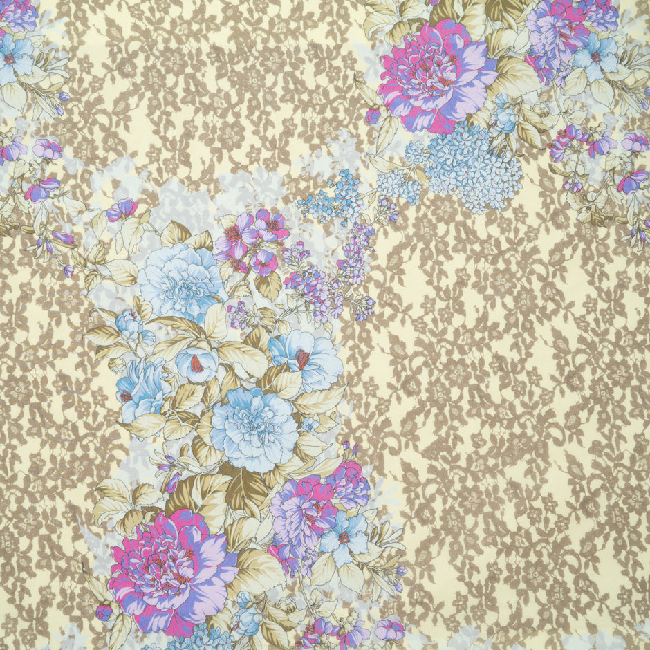 Floral & Beige Lace Printed Silk Georgette