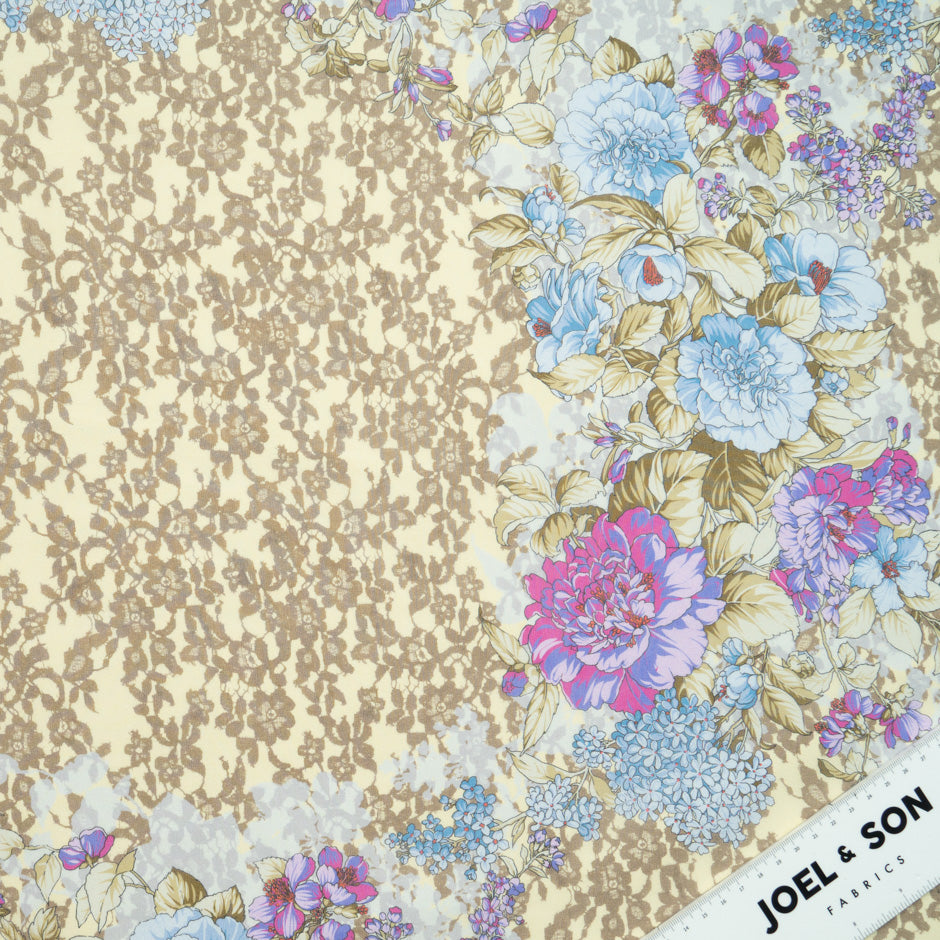 Floral & Beige Lace Printed Silk Georgette