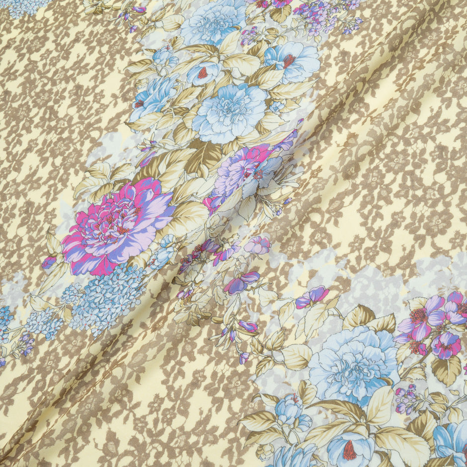 Floral & Beige Lace Printed Silk Georgette