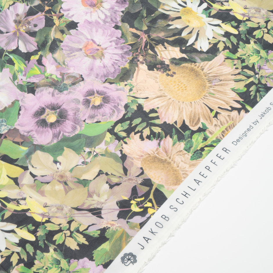 Large Floral Printed Black Pure Silk Georgette (A 2.65m Piece)