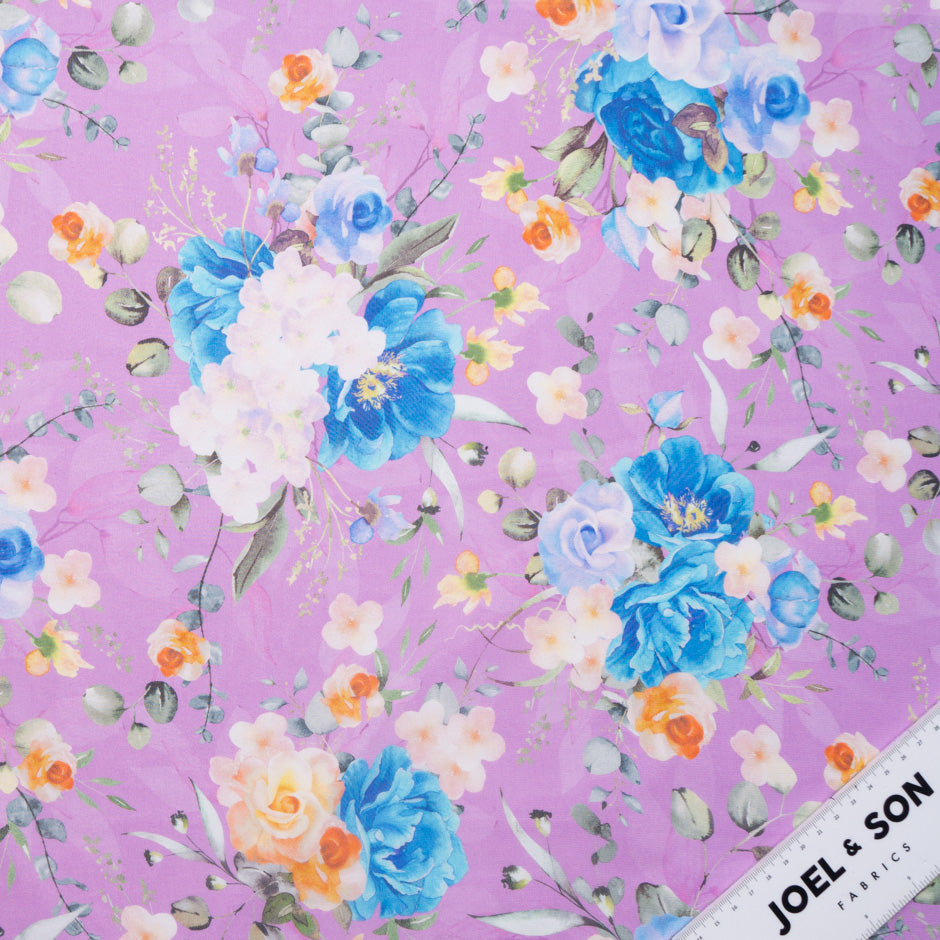 Blue & Orange Floral Printed Pink Silk Georgette