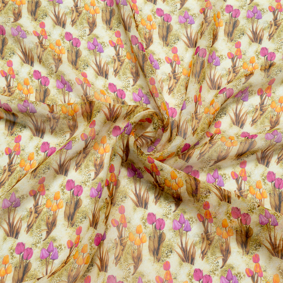 Multi Tulip Printed Pure Silk Georgette