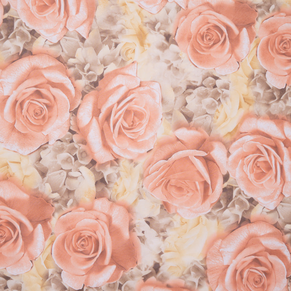 Bold Peach Rose Floral Pure Silk Georgette