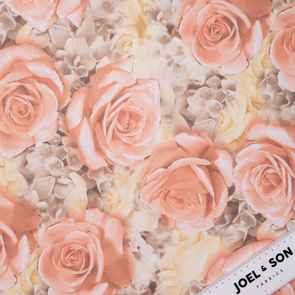 Bold Peach Rose Floral Pure Silk Georgette