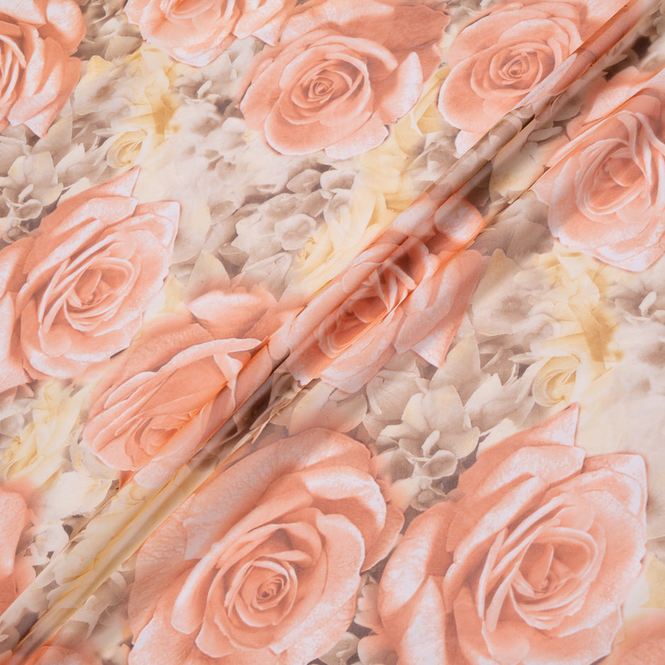 Bold Peach Rose Floral Pure Silk Georgette