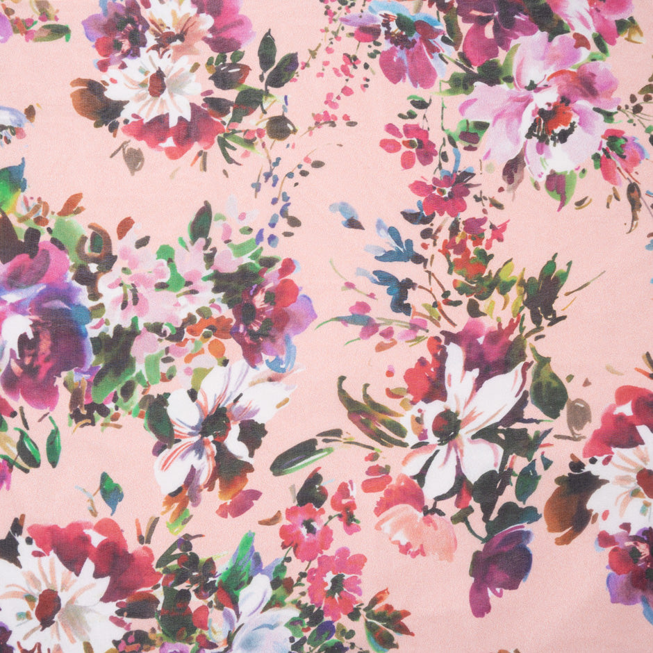 Multi Floral Printed Candy Pink Silk Georgette