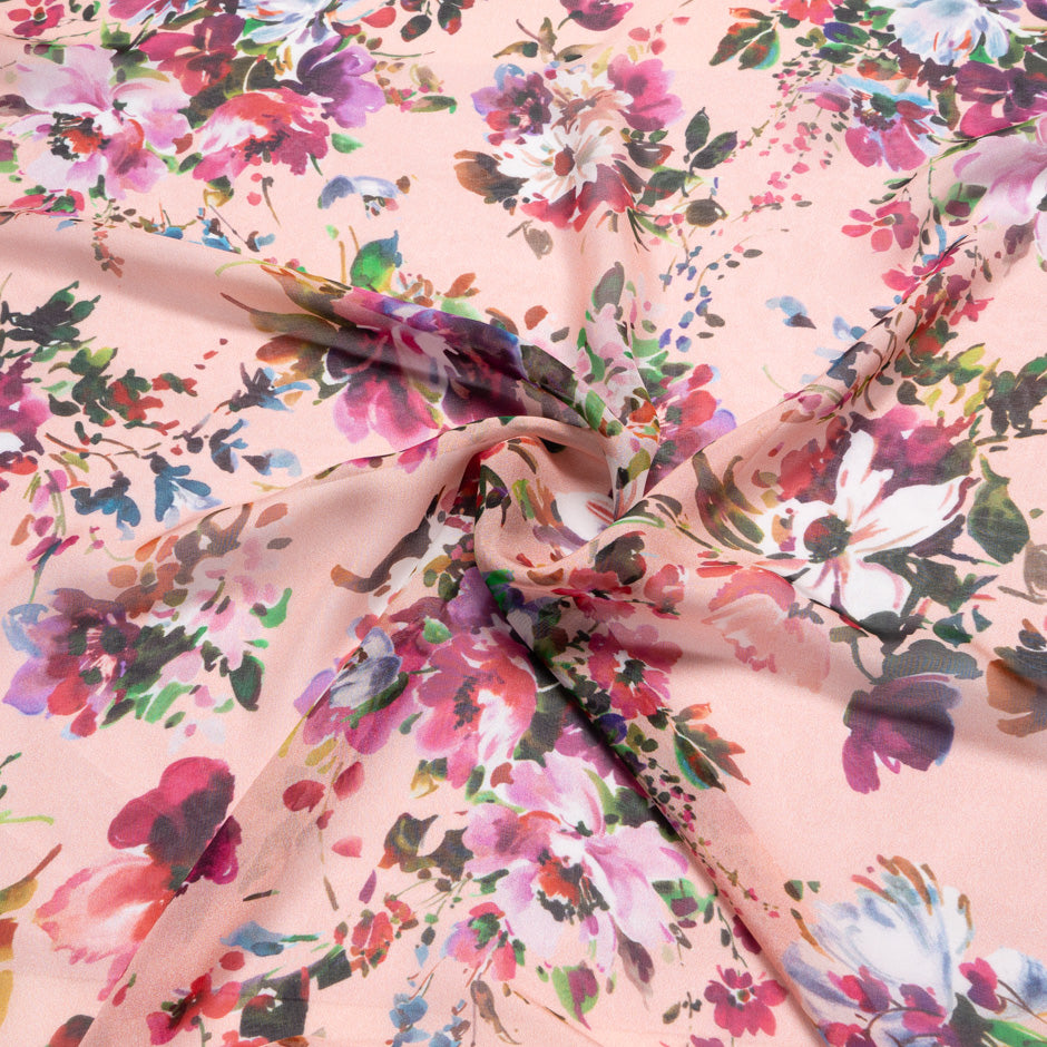 Multi Floral Printed Candy Pink Silk Georgette