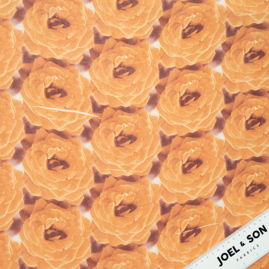 Orange Geometric Floral Pure Silk Georgette