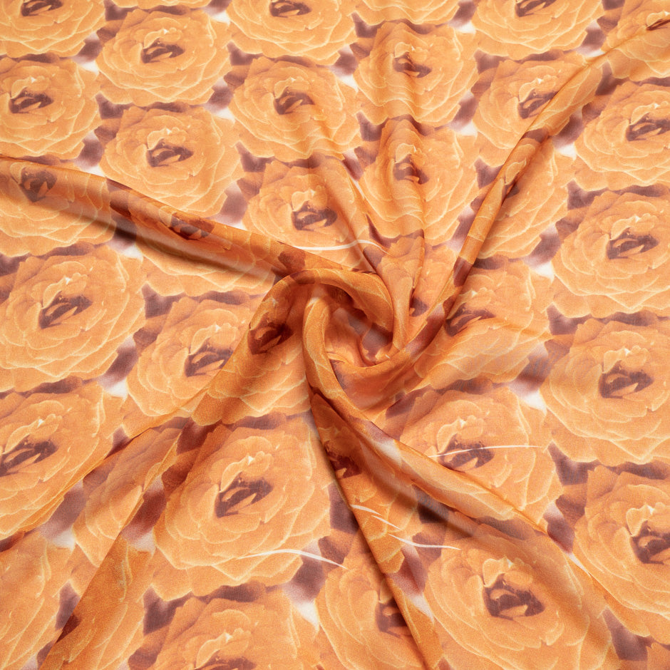 Orange Geometric Floral Pure Silk Georgette