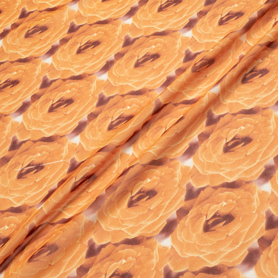 Orange Geometric Floral Pure Silk Georgette