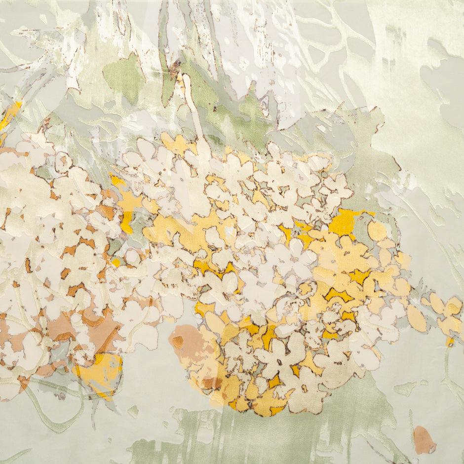 Deep Yellow & Green Abstract Floral Silk Fil Coupé Georgette
