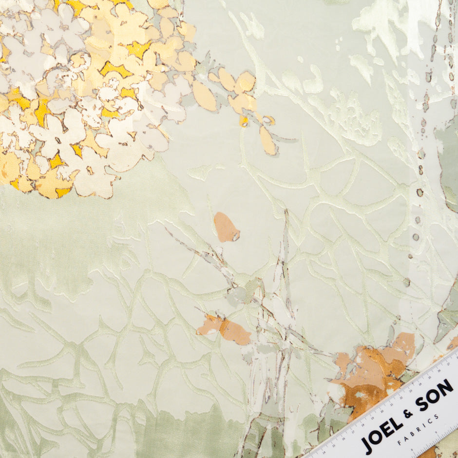 Deep Yellow & Green Abstract Floral Silk Fil Coupé Georgette